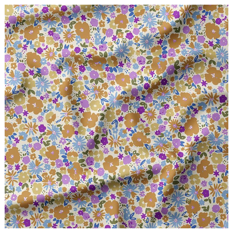 Printed Waterproof Fabric MIZET2 Ecru / Violet